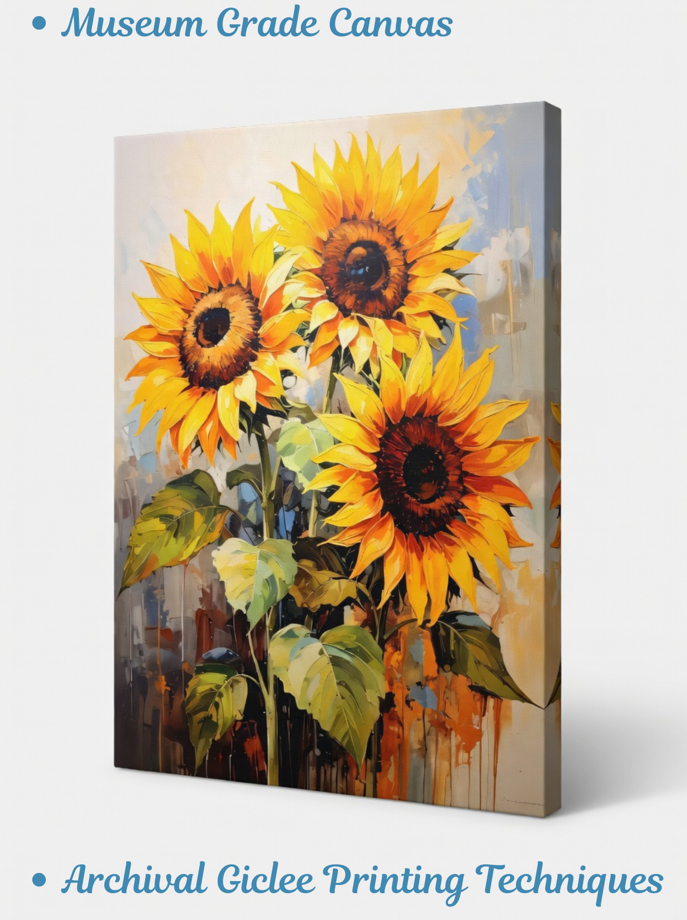Triple Bloom: Vibrant Abstract Sunflowers Canvas Art