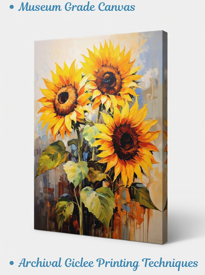 Triple Bloom: Vibrant Abstract Sunflowers Canvas Art