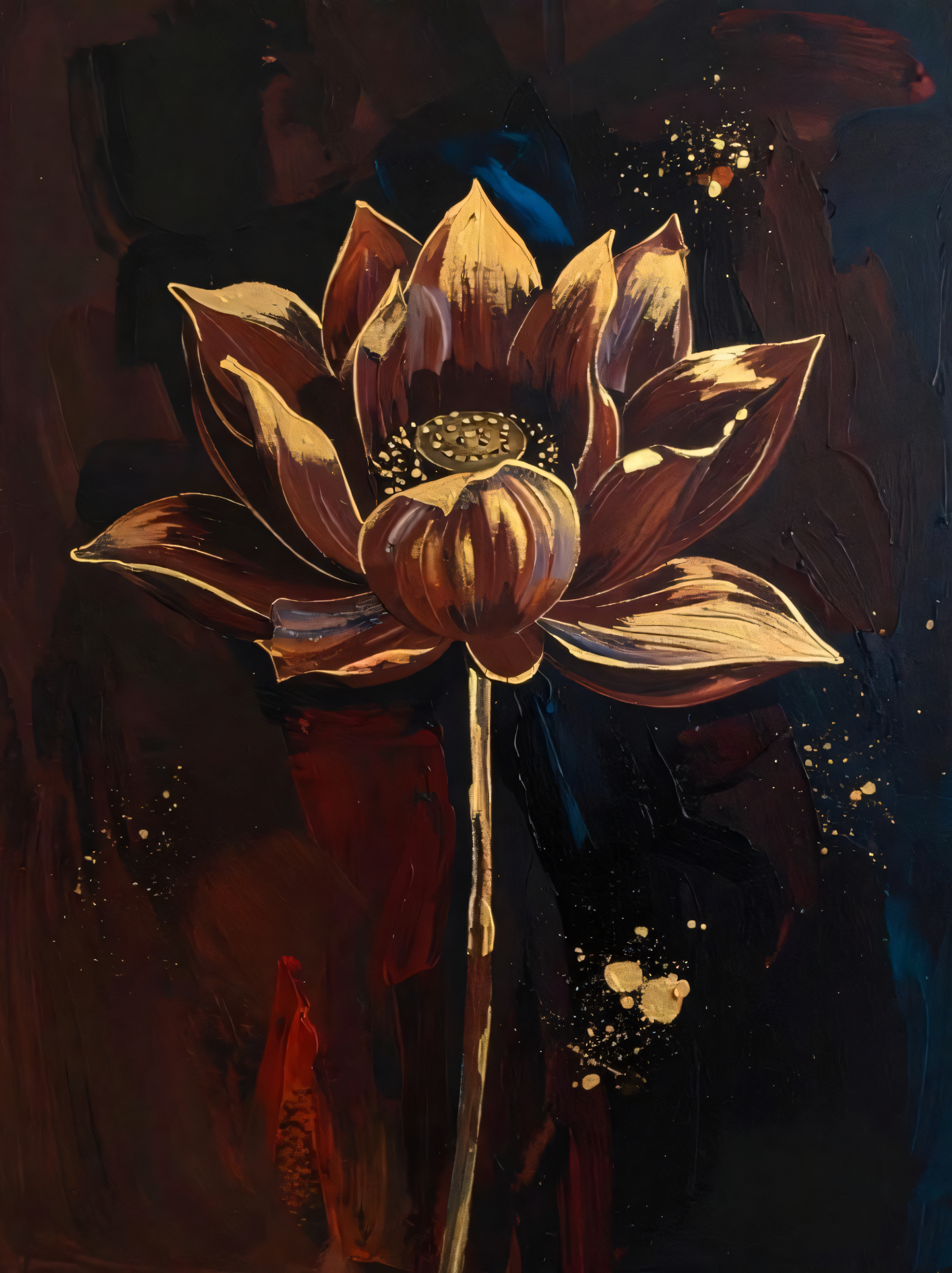 Golden Lotus on Midnight Velvet