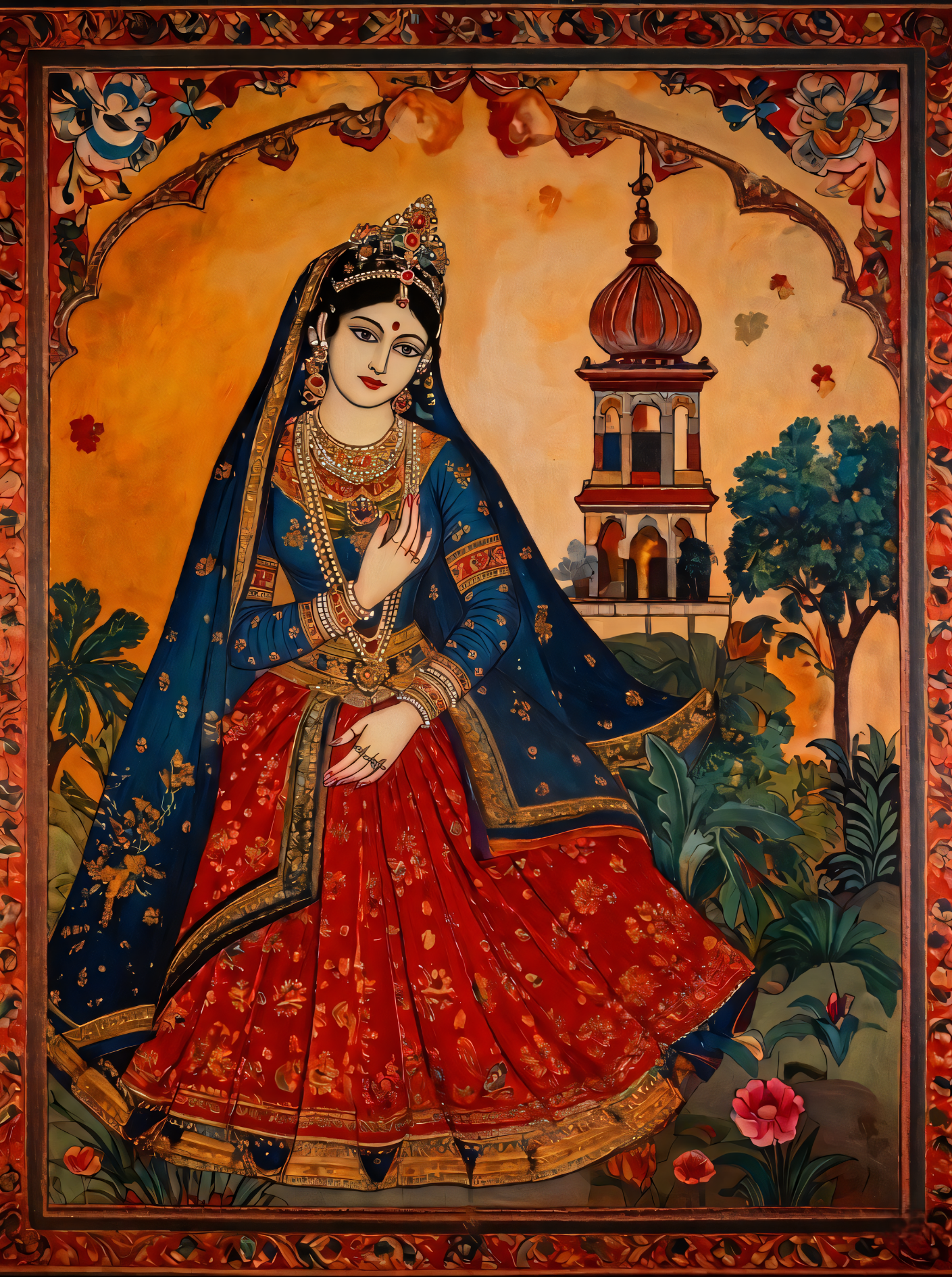 Royal Elegance: Vintage Indian Queen Traditional Canvas Art