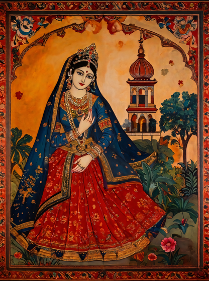 Royal Elegance: Vintage Indian Queen Traditional Canvas Art