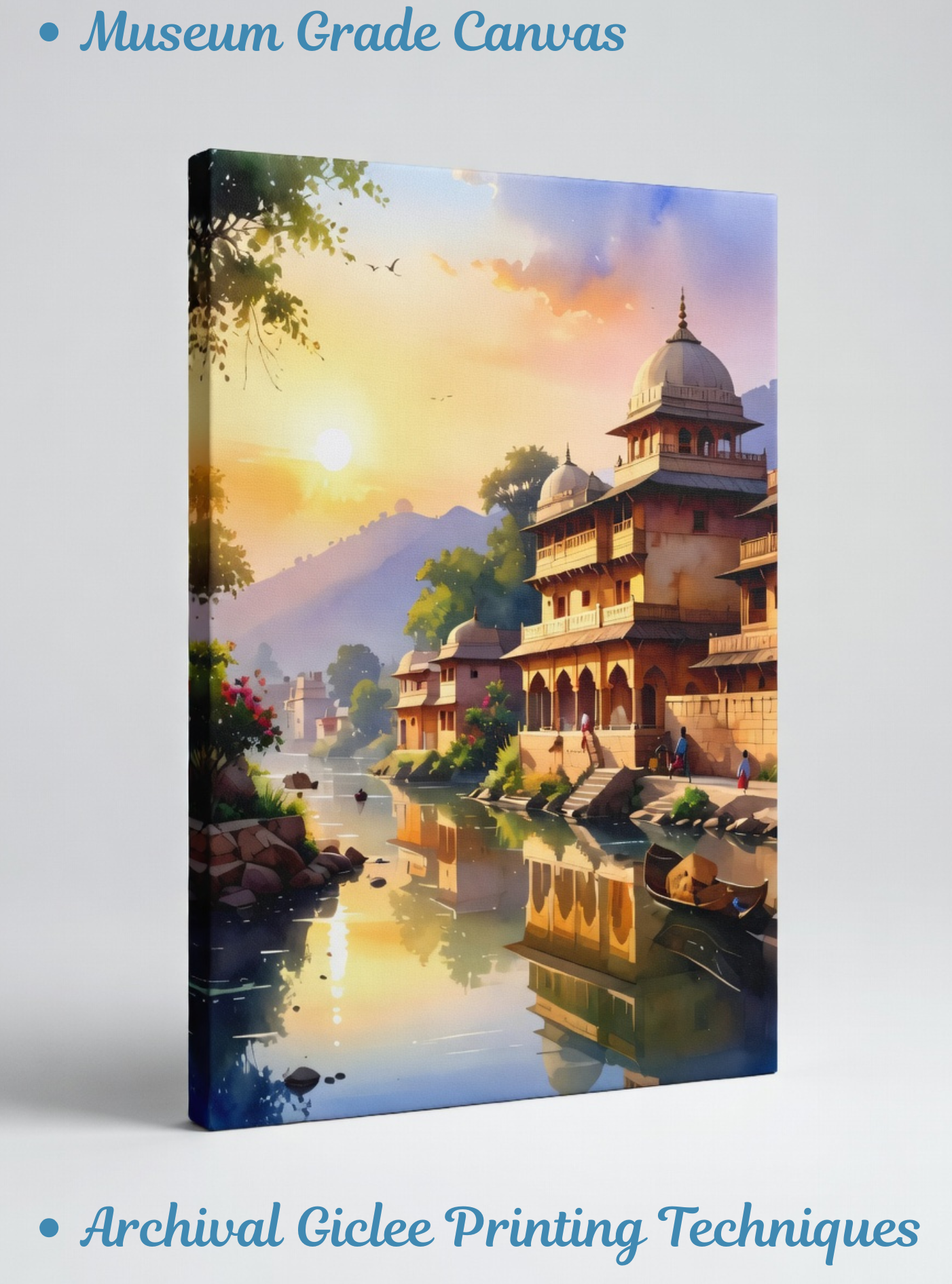 Golden Ghats: Sunlit Heritage Riverside Canvas Art