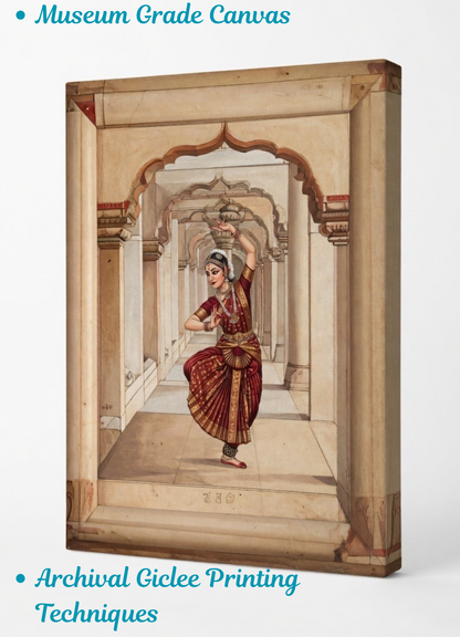 Divine Rhythm: Classical Indian Dancer in Marble Arches Canvas Art