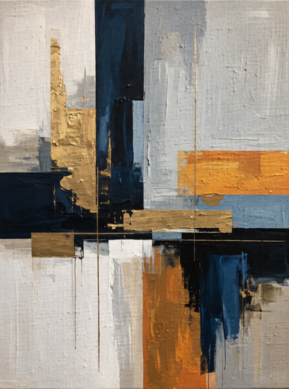 Midnight Gilded: Textured Geometric Abstract Canvas Ar