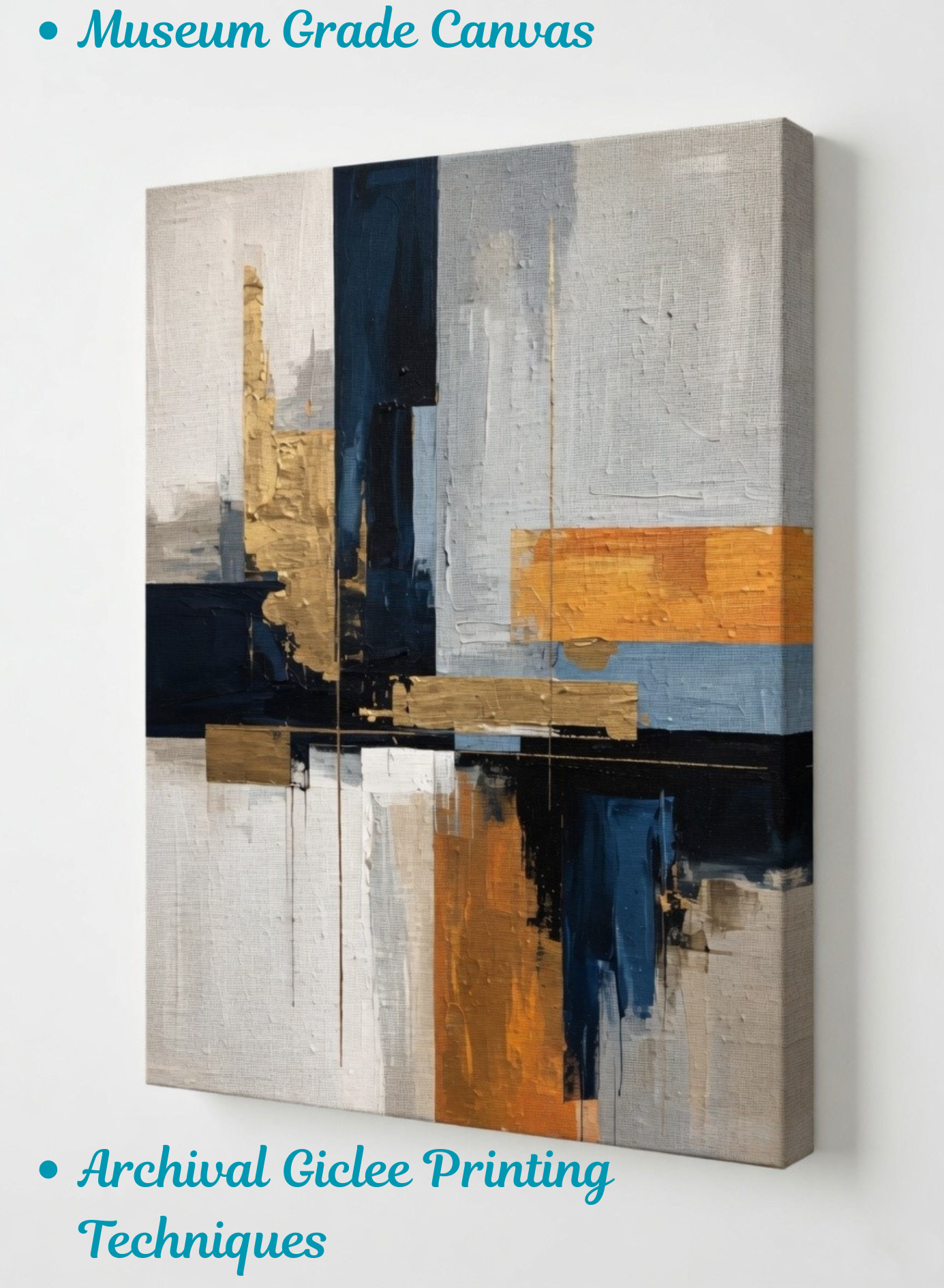 Midnight Gilded: Textured Geometric Abstract Canvas Ar