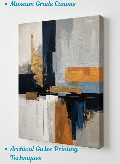 Midnight Gilded: Textured Geometric Abstract Canvas Ar