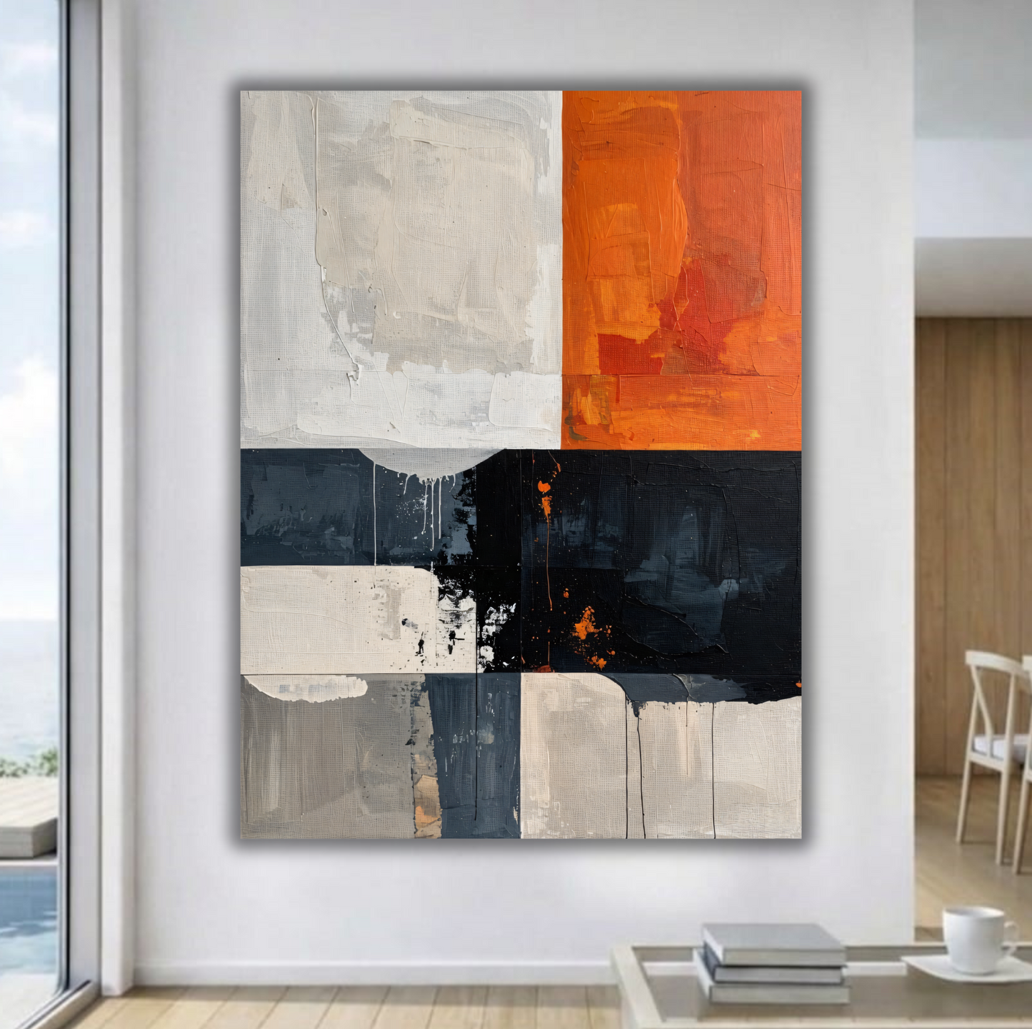 Amber Contrast: Modern Industrial Block Abstract Canvas Art