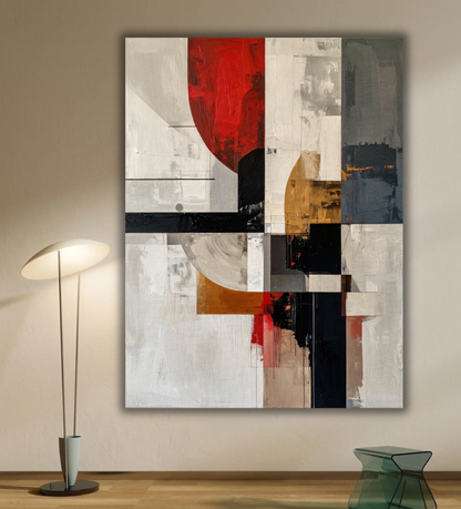 Crimson Pulse: Abstract Geometric Constructivist Canvas Art