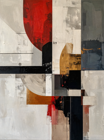Crimson Pulse: Abstract Geometric Constructivist Canvas Art