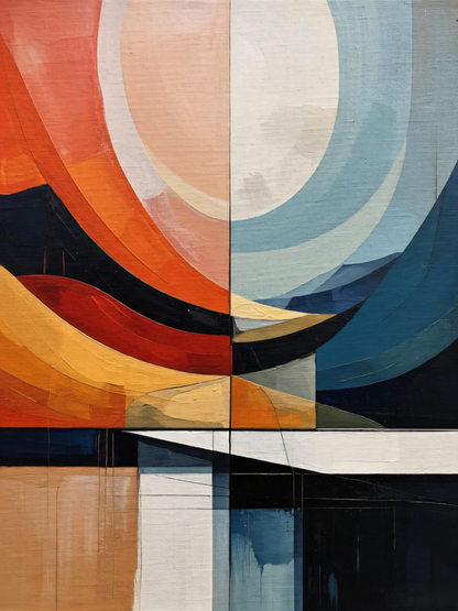 Celestial Balance: Abstract Sunset & Moonrise Canvas Art