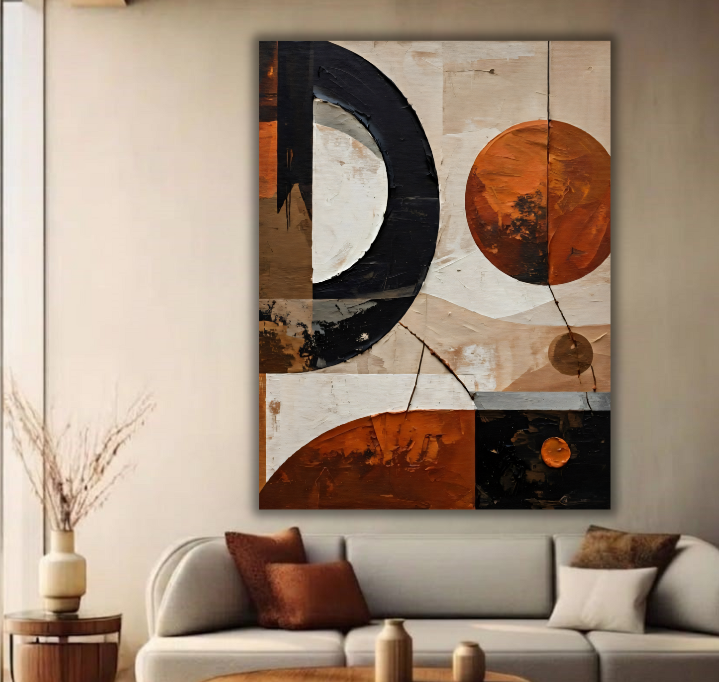 Eclipse & Earth: Modern Industrial Abstract Canvas Art