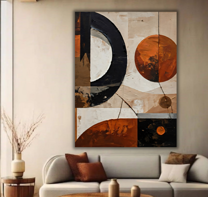 Eclipse & Earth: Modern Industrial Abstract Canvas Art