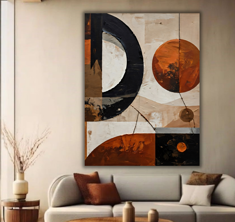 Eclipse & Earth: Modern Industrial Abstract Canvas Art