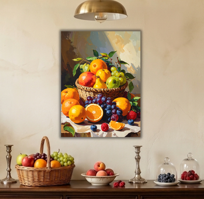 Harvest Abundance: Vibrant Still Life Fruit Basket Canvas Art