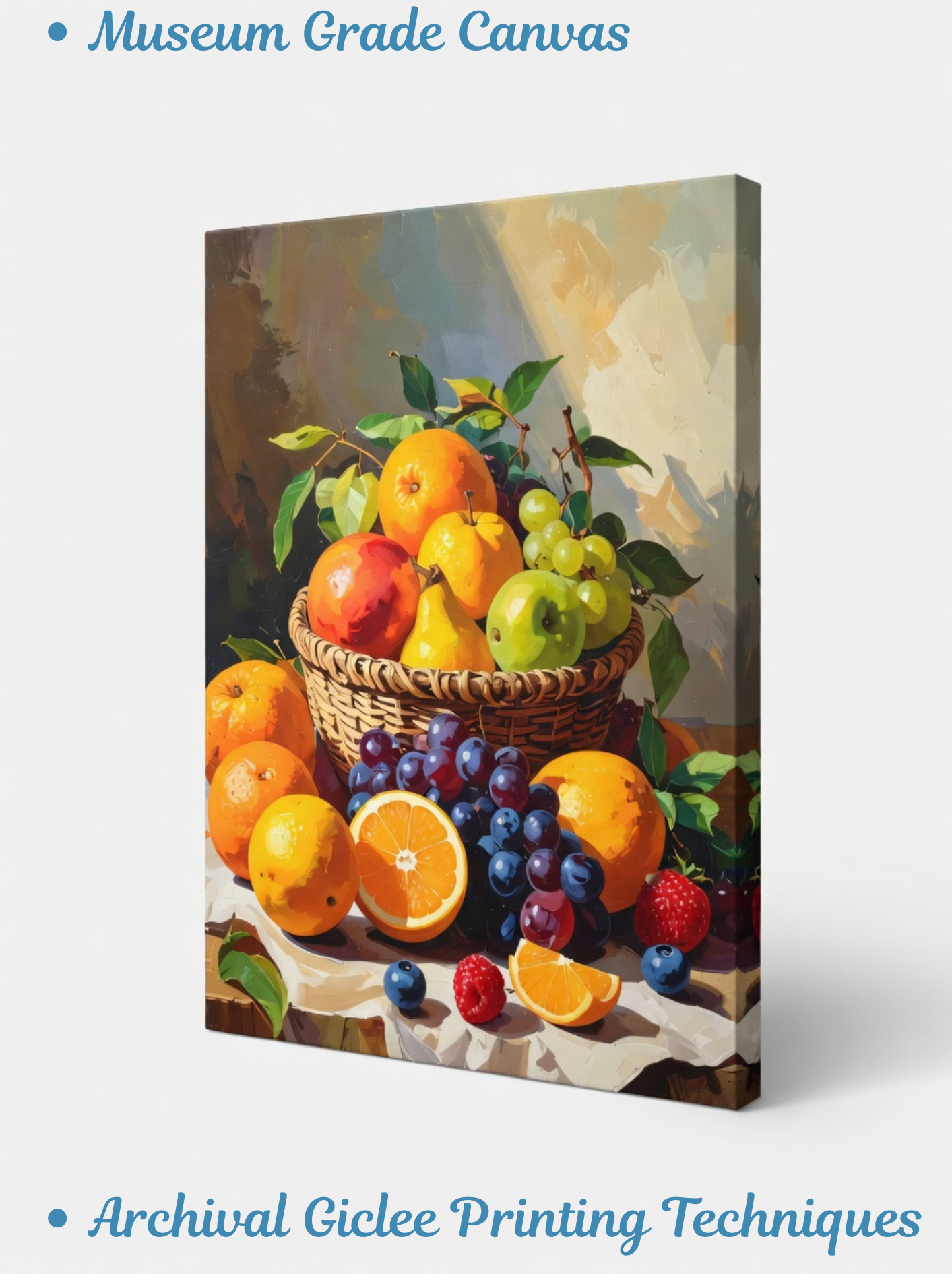 Harvest Abundance: Vibrant Still Life Fruit Basket Canvas Art