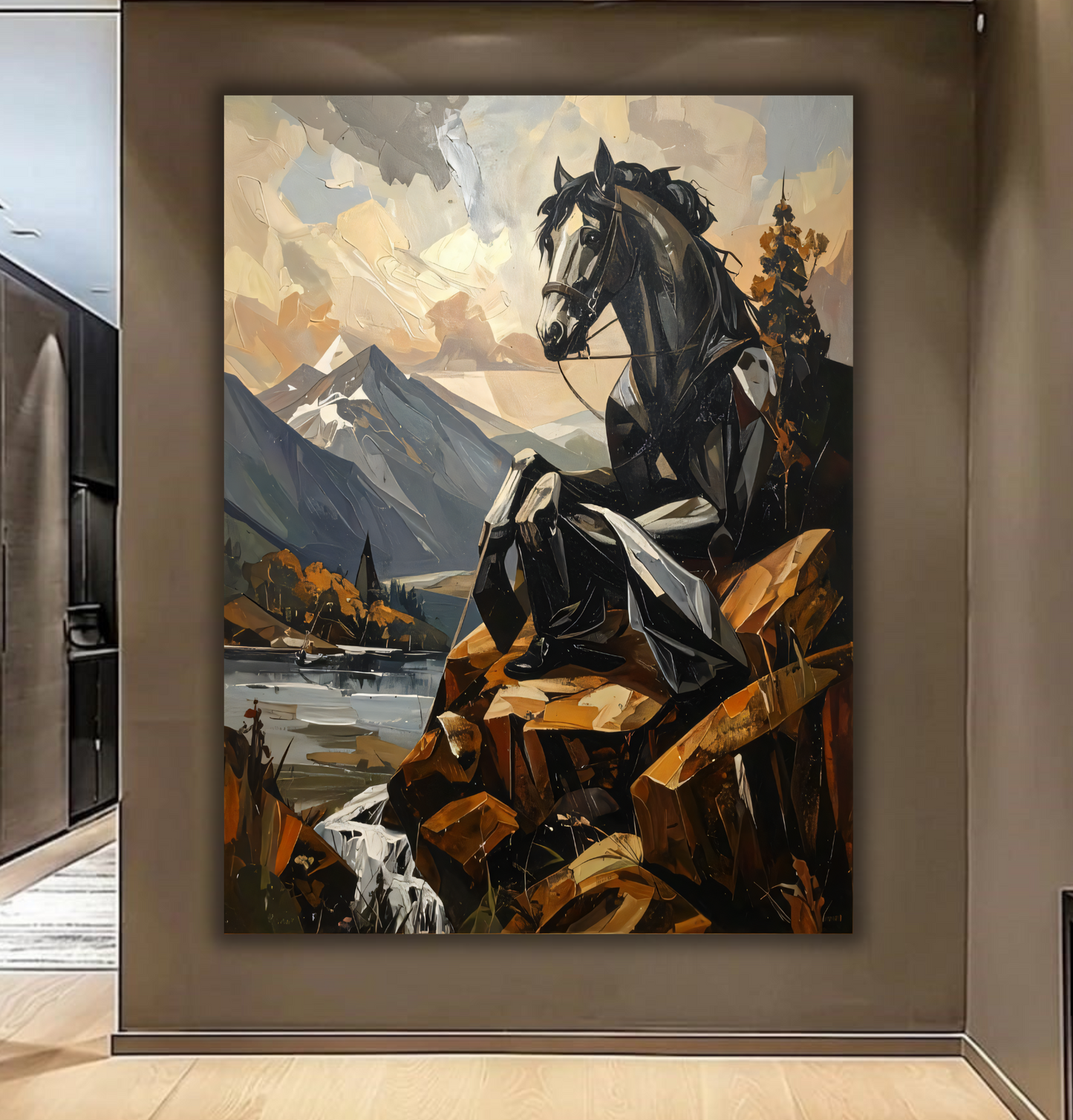 Alpine Sentinel: Cubist Expressionist Stallion Canvas Art