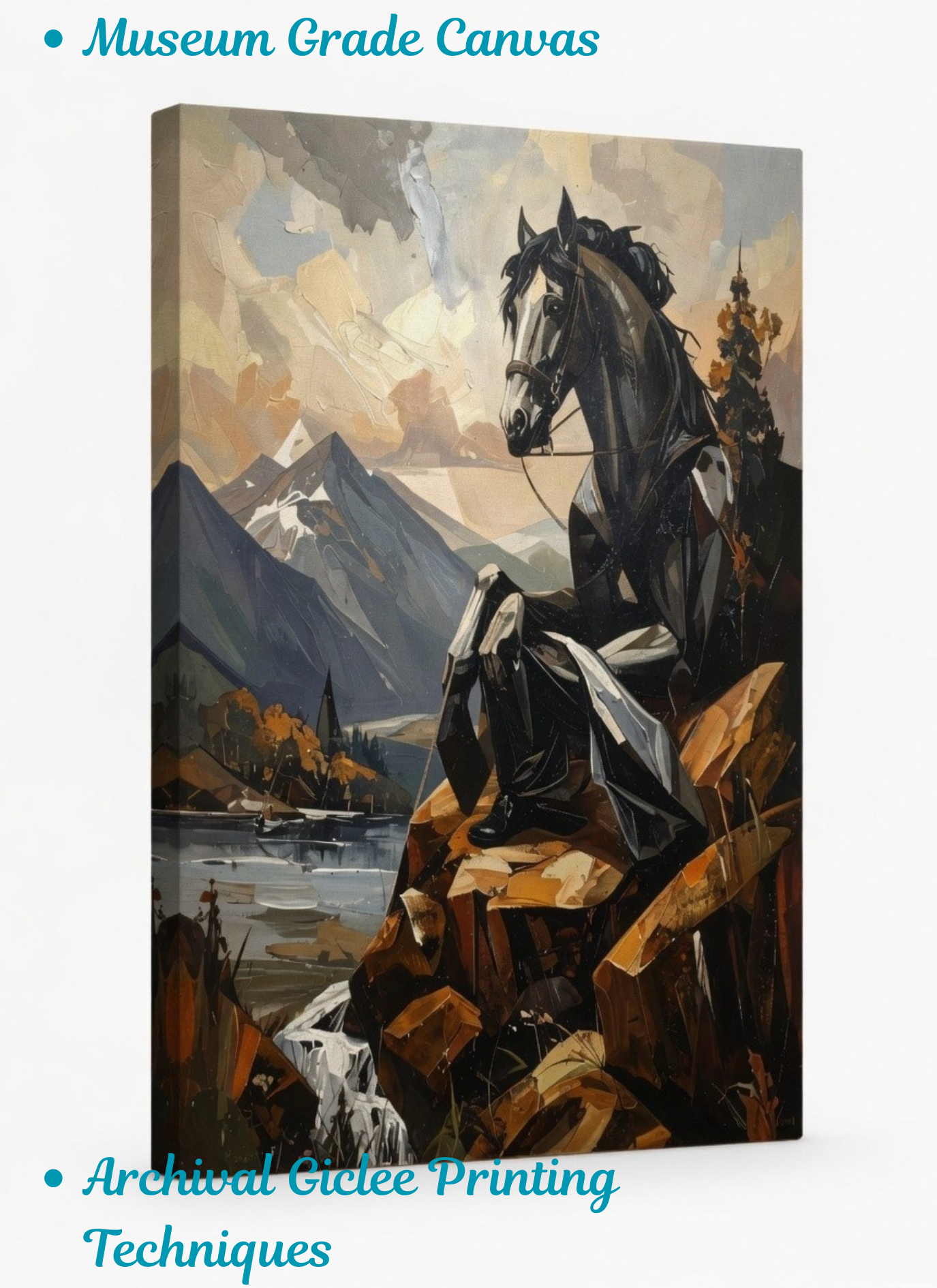 Alpine Sentinel: Cubist Expressionist Stallion Canvas Art