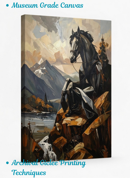 Alpine Sentinel: Cubist Expressionist Stallion Canvas Art