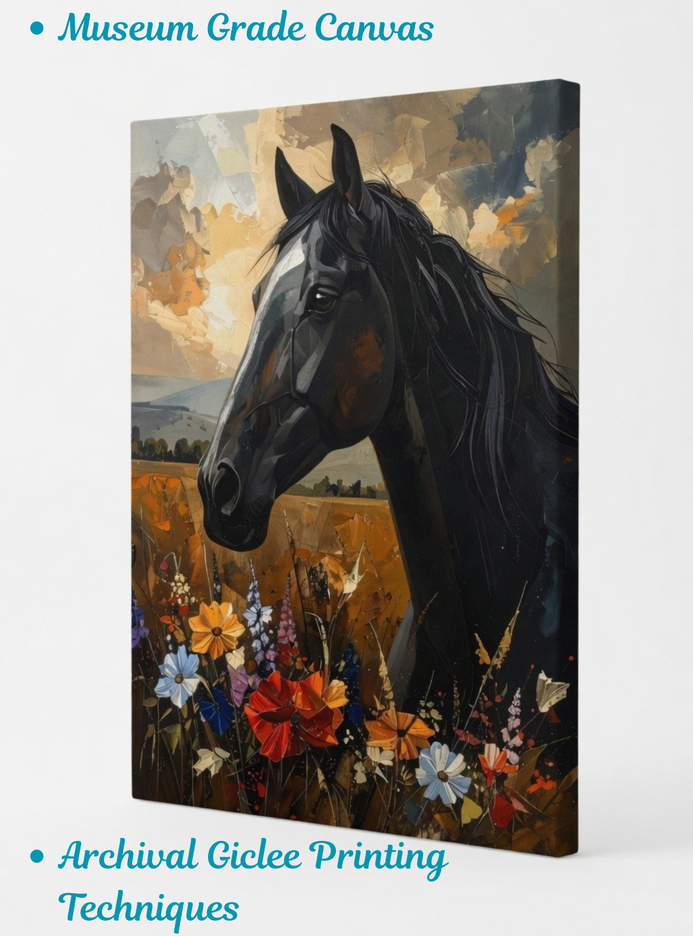 Sovereign Spirit: Abstract Expressionist Black Horse Canvas Art