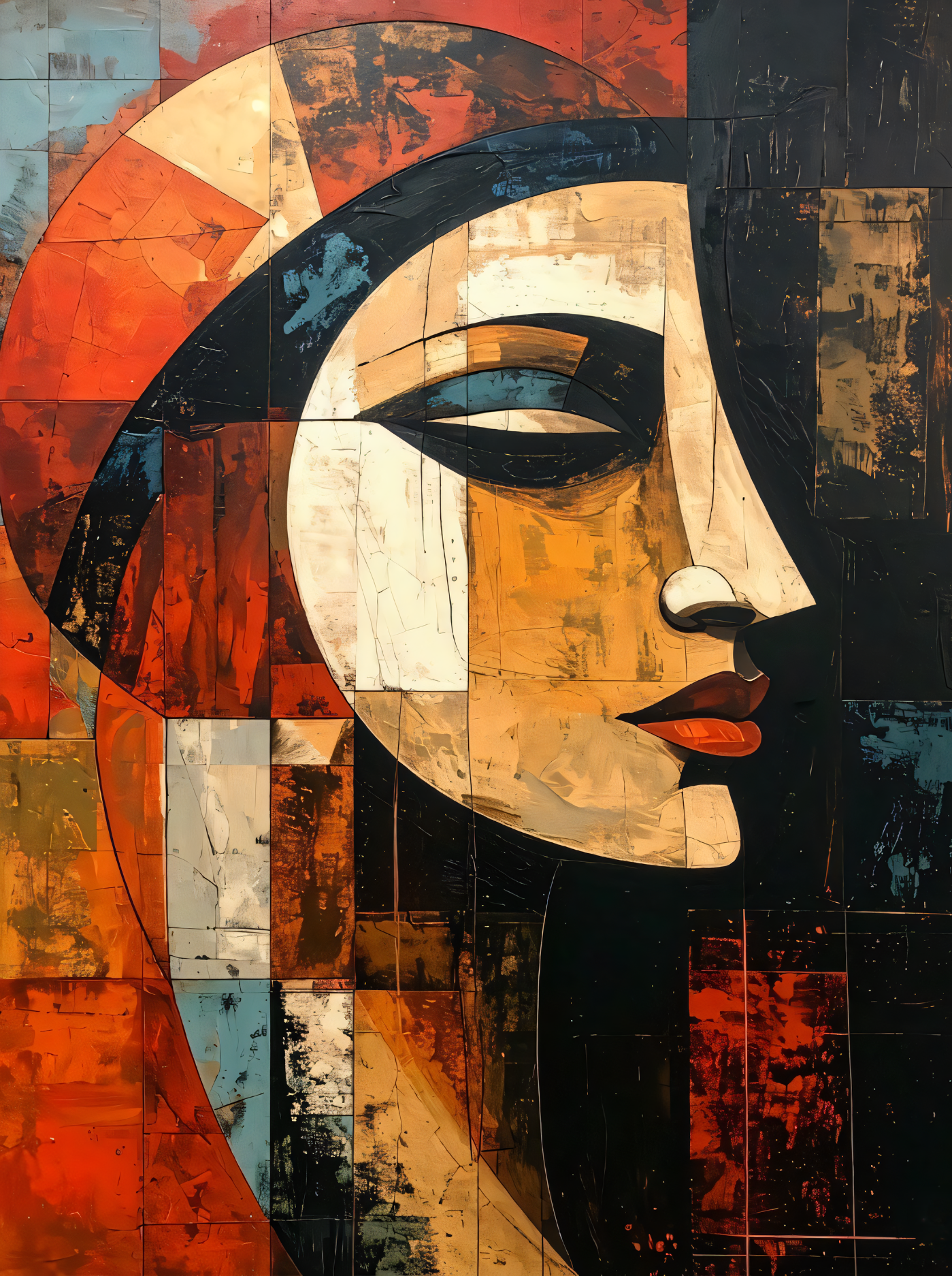 Celestial Silhouette: Mid-Century Cubist Portrait Canvas Art