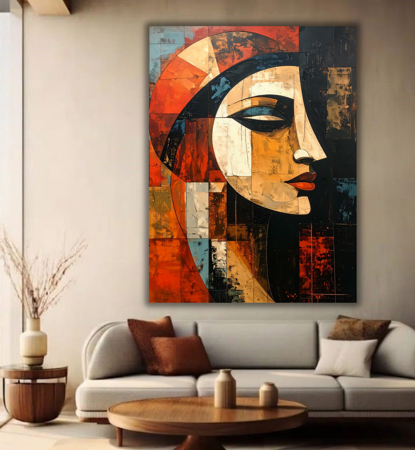 Celestial Silhouette: Mid-Century Cubist Portrait Canvas Art