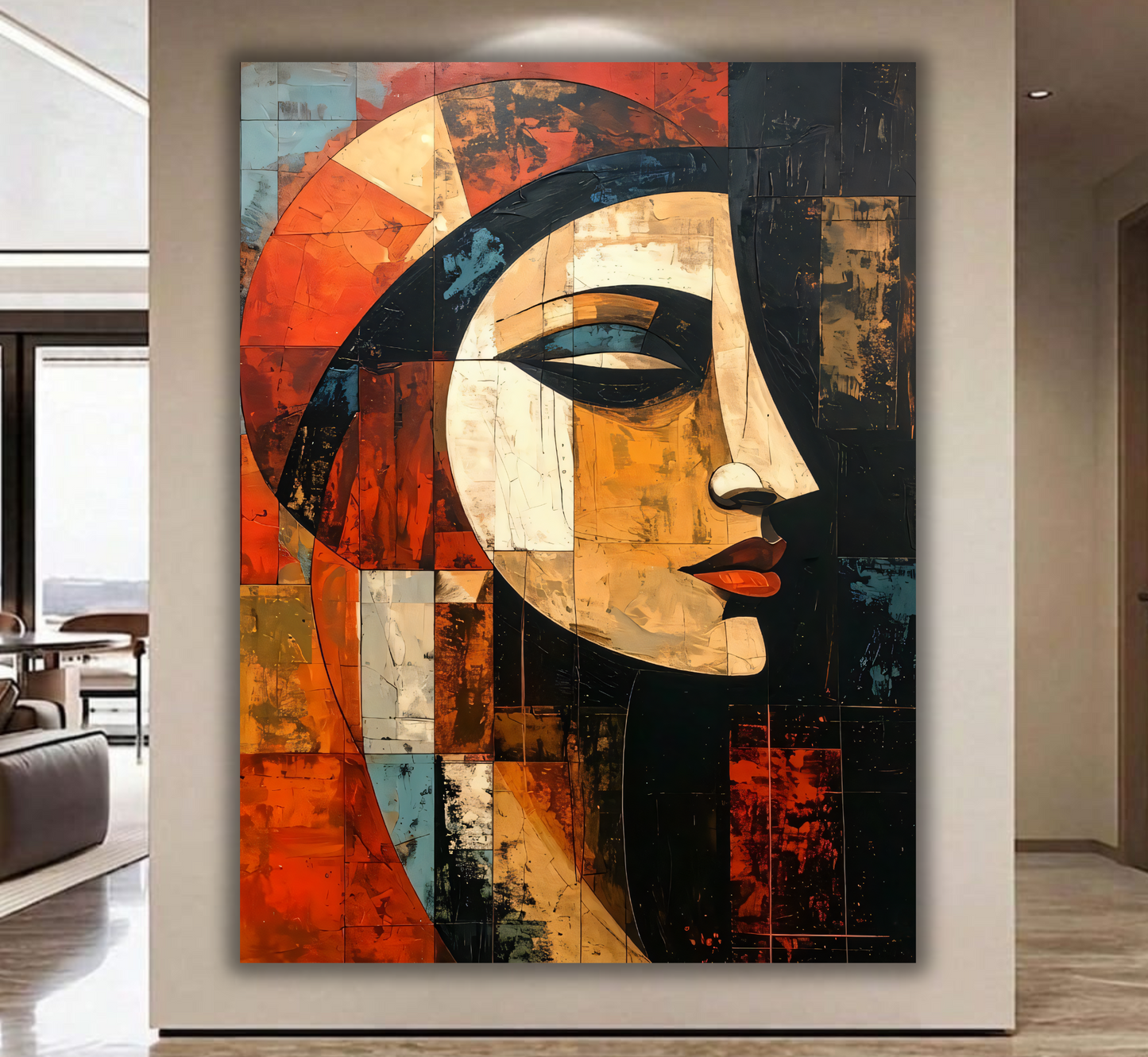 Celestial Silhouette: Mid-Century Cubist Portrait Canvas Art