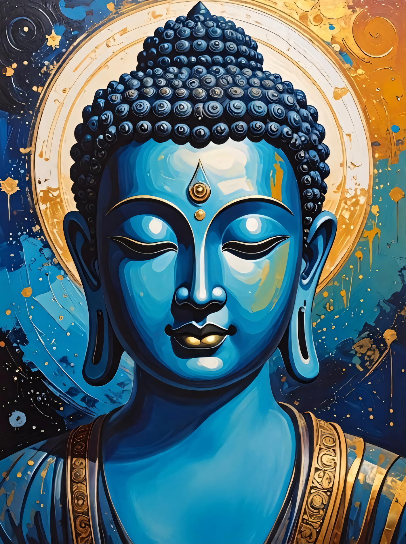 Cosmic Serenity: Abstract Blue Buddha Canvas Art Print