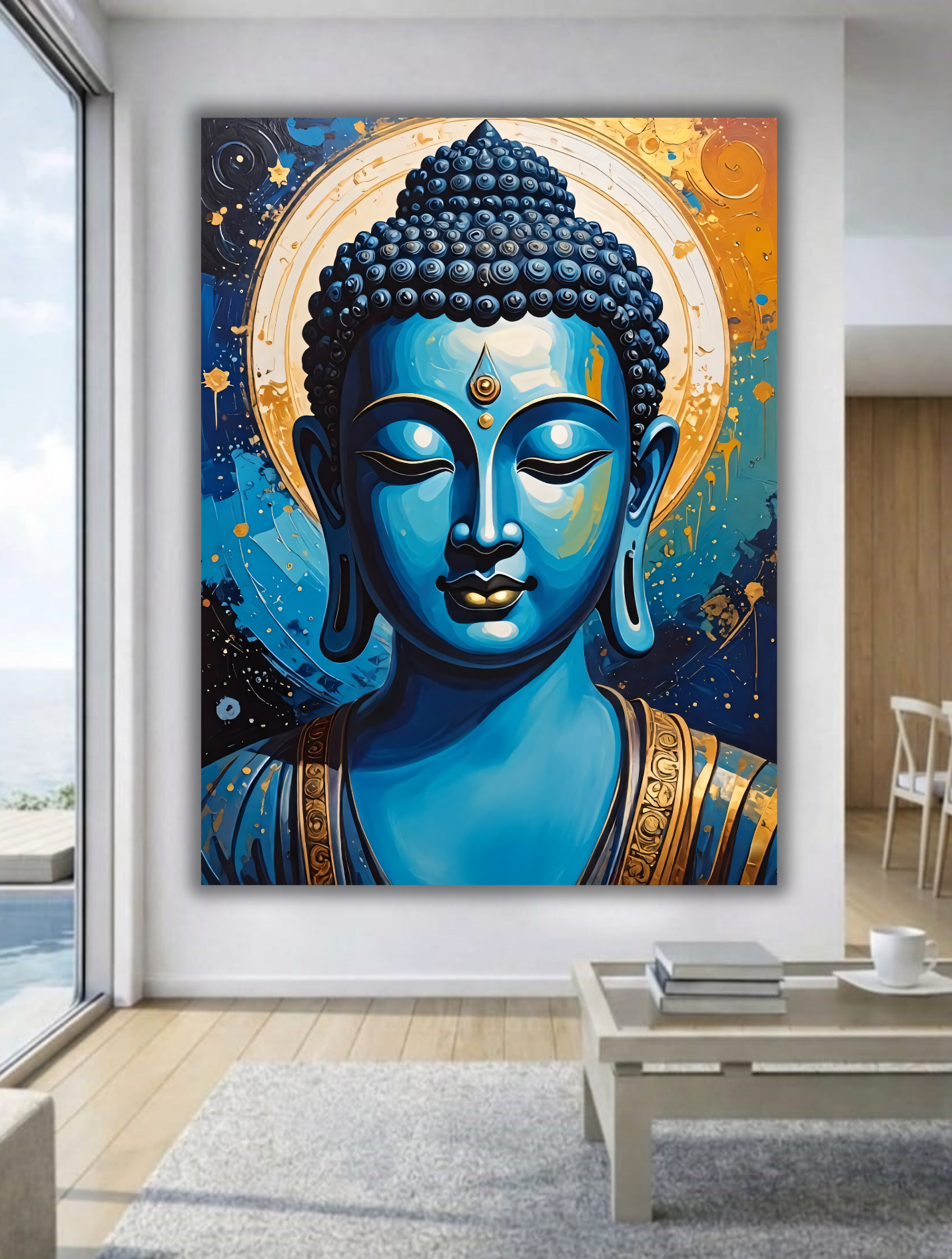 Cosmic Serenity: Abstract Blue Buddha Canvas Art Print