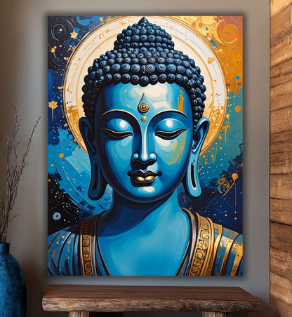 Cosmic Serenity: Abstract Blue Buddha Canvas Art Print