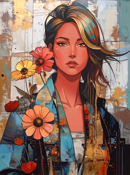 Urban Blossom: Modern Pop Art Portrait Canvas Print