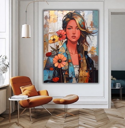 Urban Blossom: Modern Pop Art Portrait Canvas Print
