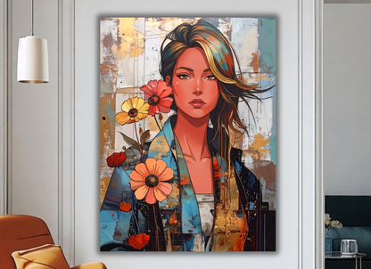Urban Blossom: Modern Pop Art Portrait Canvas Print