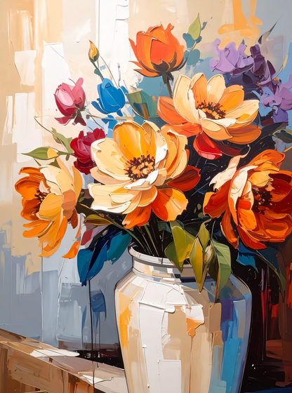 Golden Radiance: Vibrant Abstract Floral Canvas Art Print