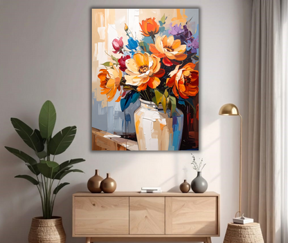 Golden Radiance: Vibrant Abstract Floral Canvas Art Print