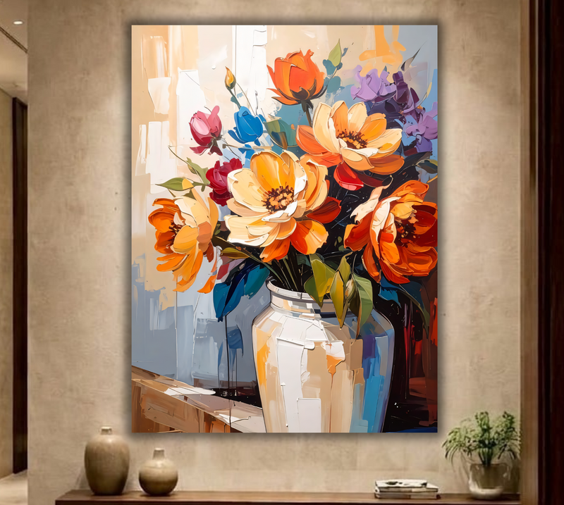 Golden Radiance: Vibrant Abstract Floral Canvas Art Print