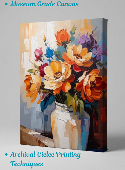 Golden Radiance: Vibrant Abstract Floral Canvas Art Print