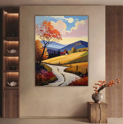 Autumn Countryside: Modern Expressionist Mountain Landscape