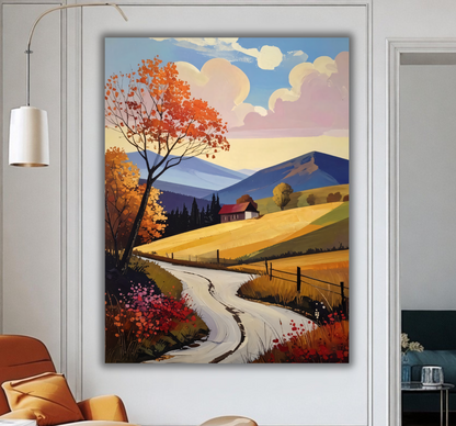 Autumn Countryside: Modern Expressionist Mountain Landscape