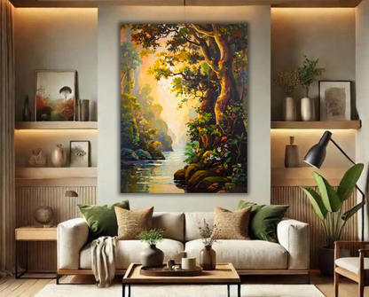 Enchanted Canyon: Impressionist Sun-Drenched River Landscape