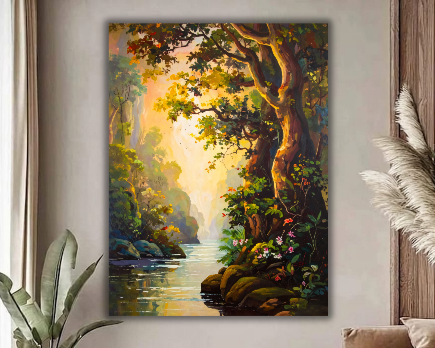 Enchanted Canyon: Impressionist Sun-Drenched River Landscape