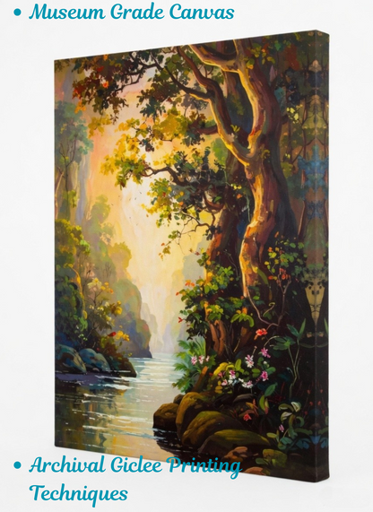 Enchanted Canyon: Impressionist Sun-Drenched River Landscape