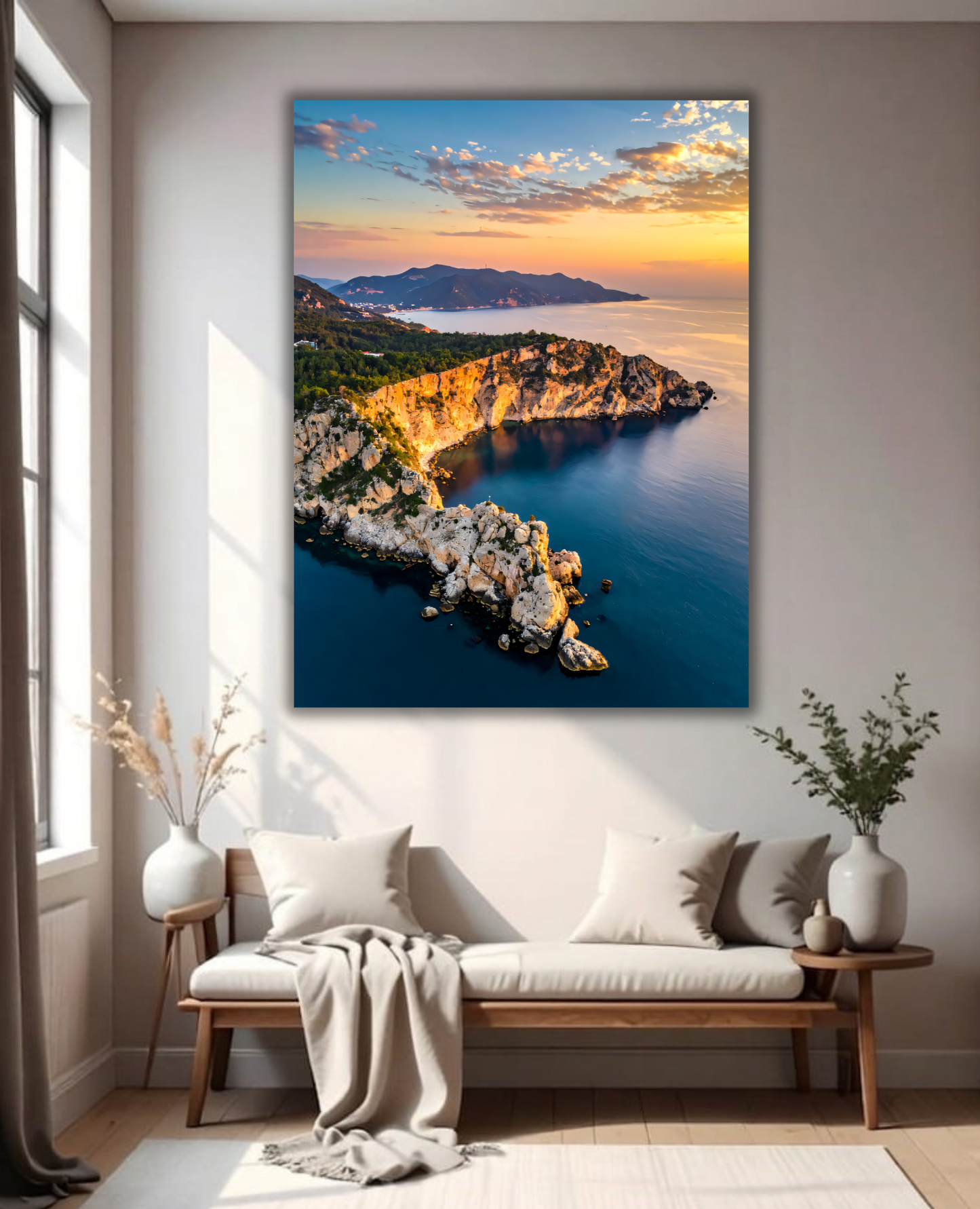 Sunny Horizon: Mediterranean Coastal Cliffs Canvas Art Print