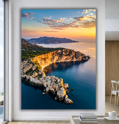 Sunny Horizon: Mediterranean Coastal Cliffs Canvas Art Print