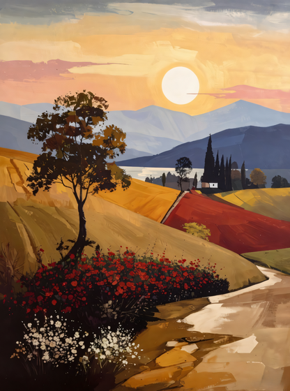 Tuscan Twilight: Modern Impressionist Rolling Hills Canvas Art