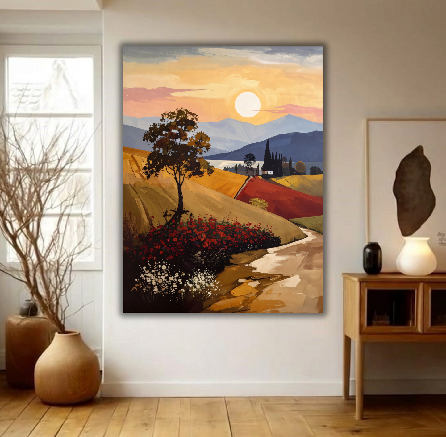 Tuscan Twilight: Modern Impressionist Rolling Hills Canvas Art