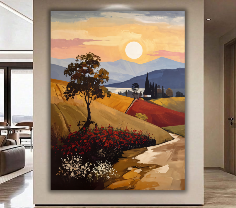 Tuscan Twilight: Modern Impressionist Rolling Hills Canvas Art