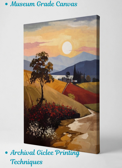 Tuscan Twilight: Modern Impressionist Rolling Hills Canvas Art