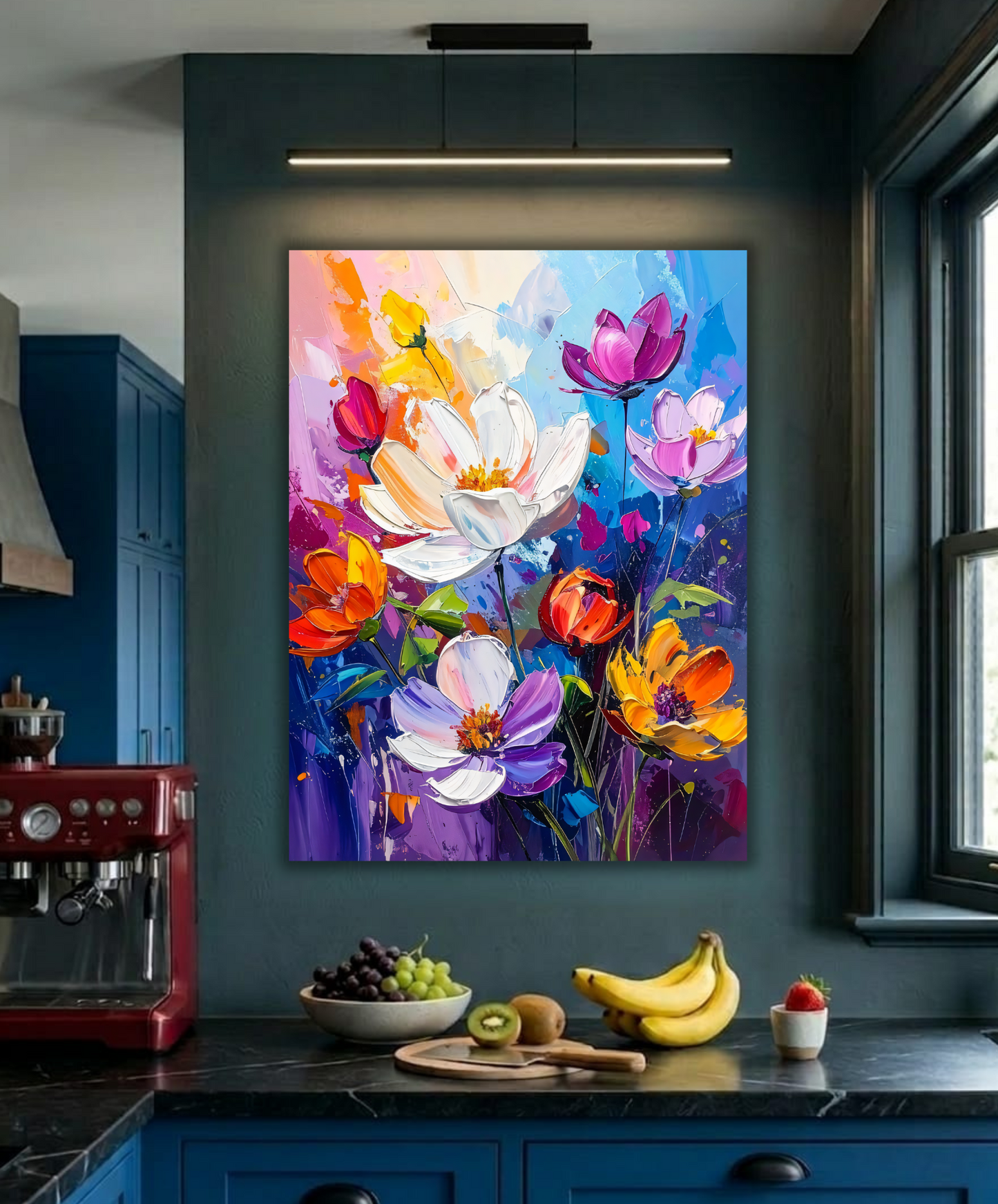 Electric Blooms: Bold Expressionist Abstract Floral Canvas Art