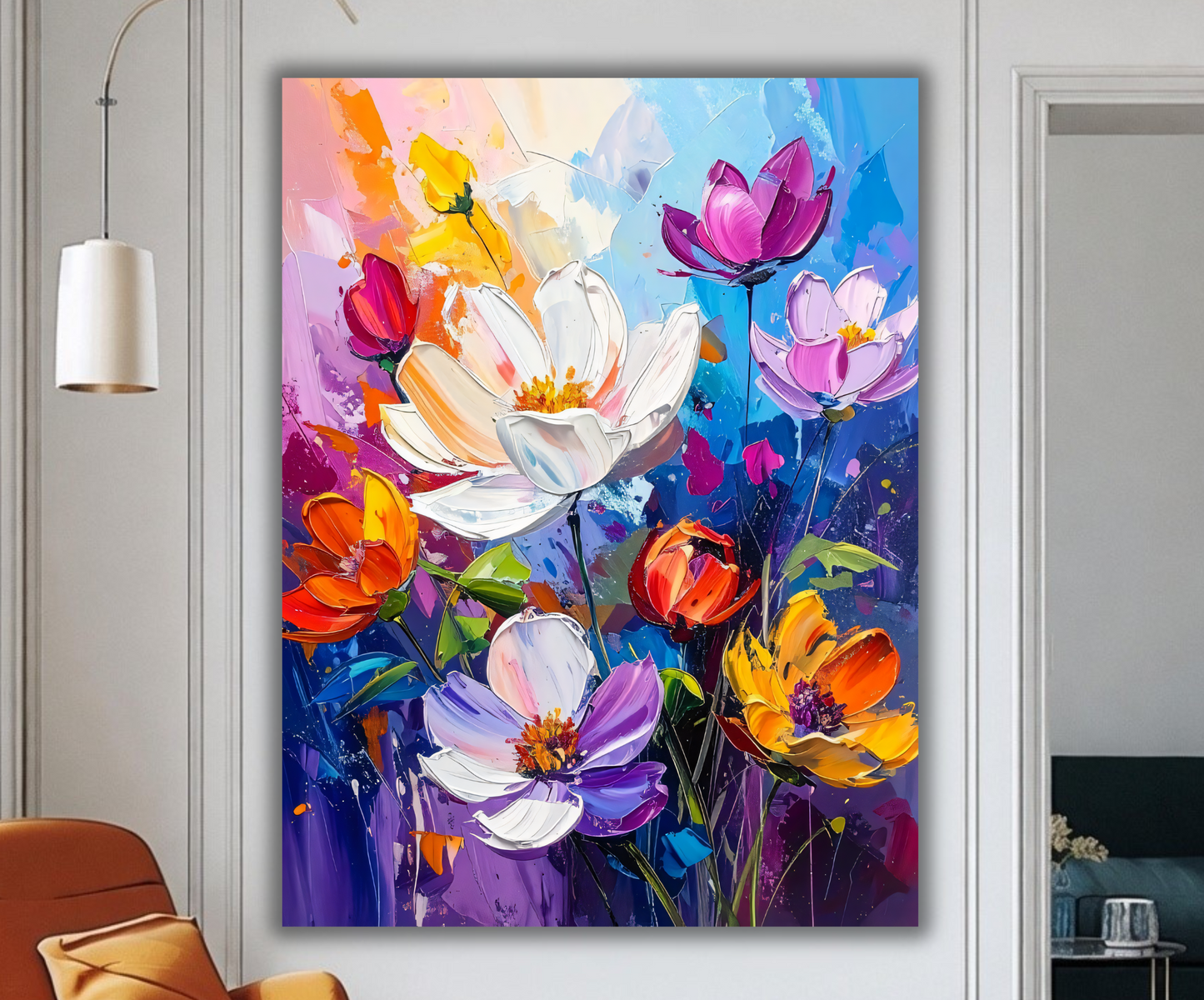 Electric Blooms: Bold Expressionist Abstract Floral Canvas Art