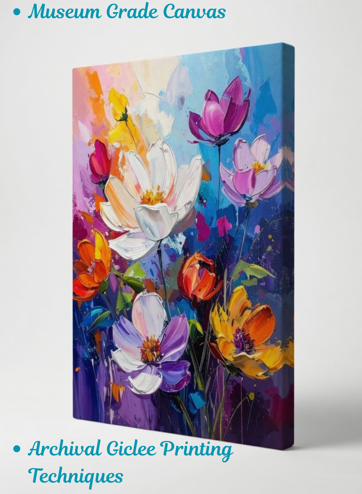 Electric Blooms: Bold Expressionist Abstract Floral Canvas Art
